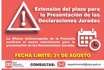 EXTENSIÓN DEL PLAZO DE PRESENTACIÓN de las Declaraciones Juradas Periodo 2019